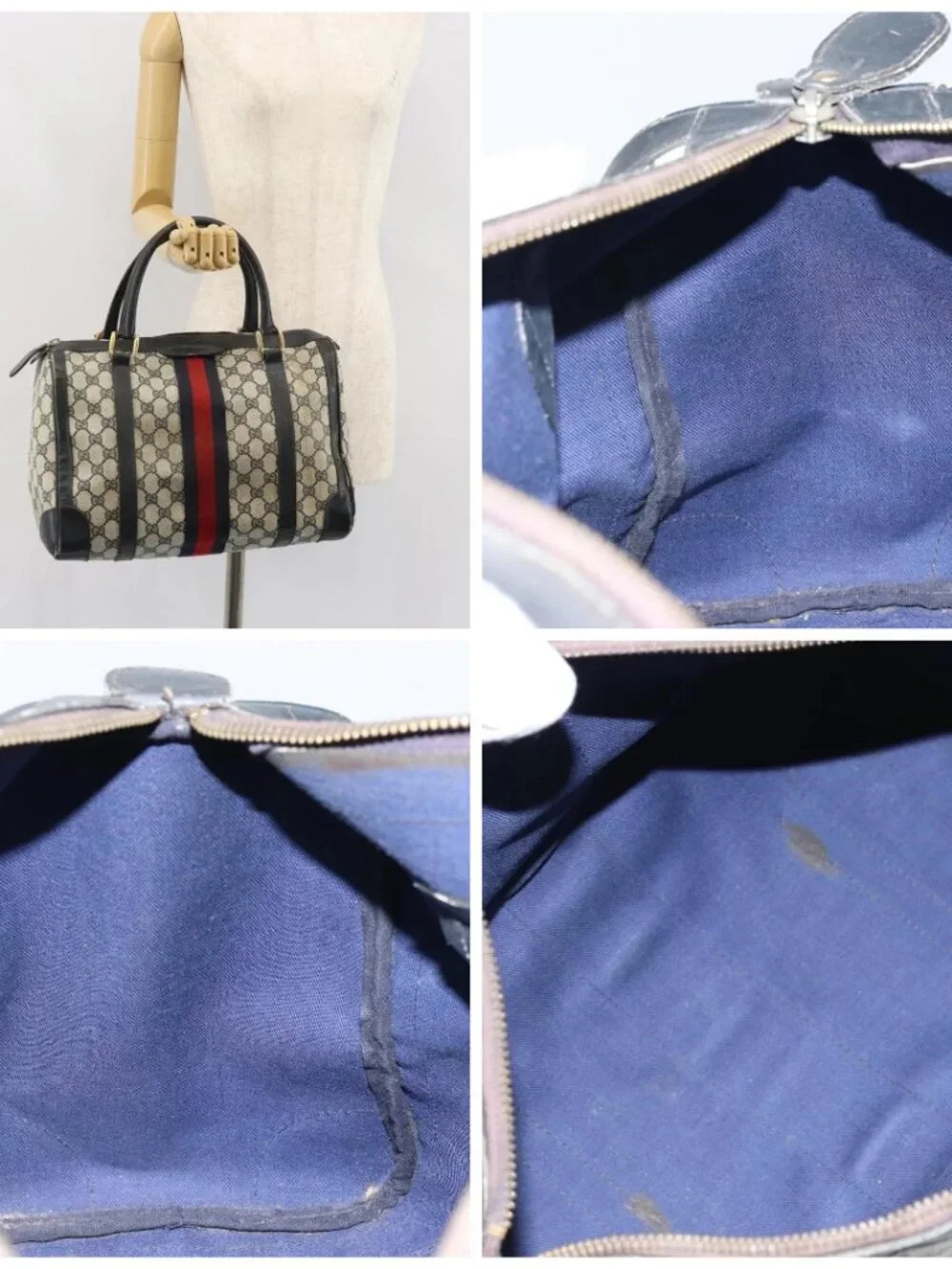 GUCCI GG Supreme Sherry Line Boston Bag PVC Navy Gold Red - Picture 15 of 15